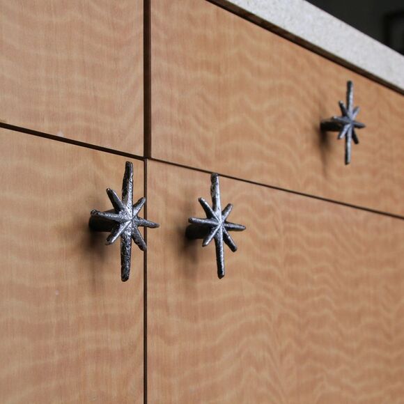 Set of 6 Antique Silver Finish Mid Century Modern Starburst Drawer Pulls Knobs - Picture 7 of 12